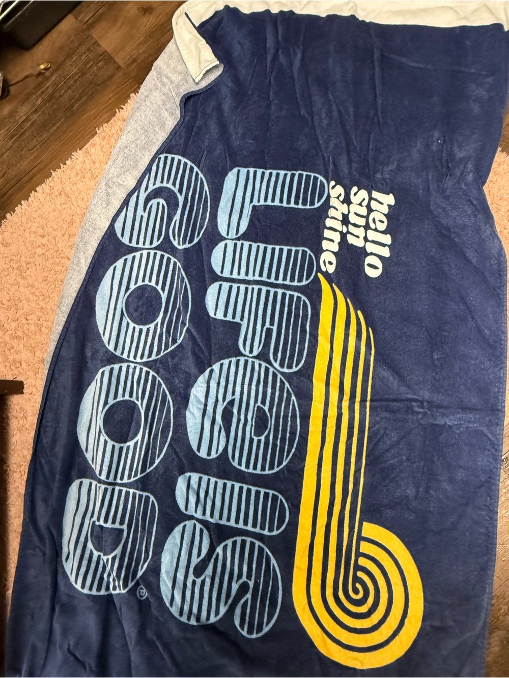 Life Is Good Navy color with  Graphic Towel with Light Blue and Yellow Print